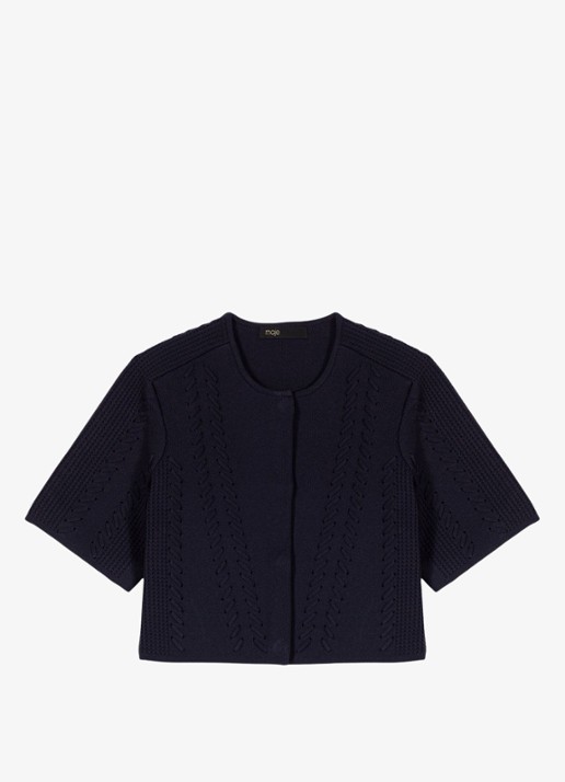 Maje Cropped vest met rijgdetail - voorkant donkerblauw