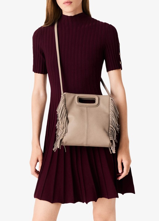 Maje Crossbodytas met franjes - detail beige