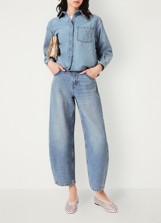 Maje Denim blouse met logo - voorkant 8 donkerblauw