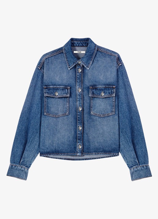 Maje Denim overshirt met sierlijke pins - detail 2 donkerblauw