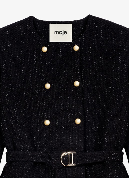 Maje Double-breasted blazer met riem - detail jeans