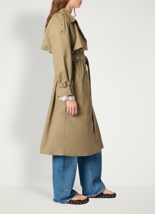 Maje Double-breasted trenchcoat met ceintuur - detail 3 khaki