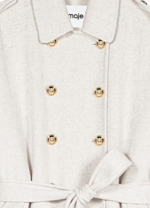 Maje Double-breasted trenchcoat met strikceintuur - detail 2 beige