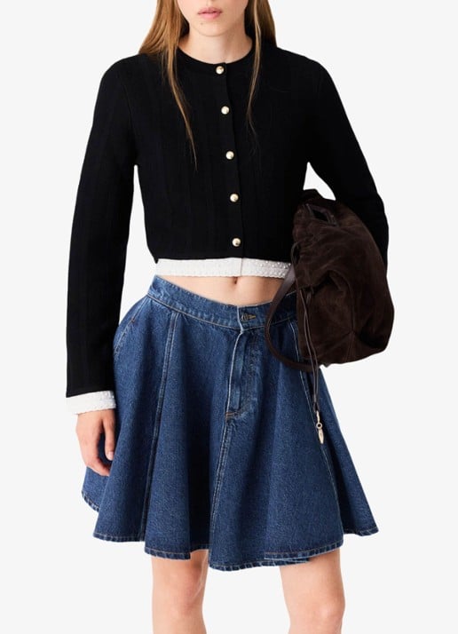 Maje Fijngebreid cropped vest met ronde hals
