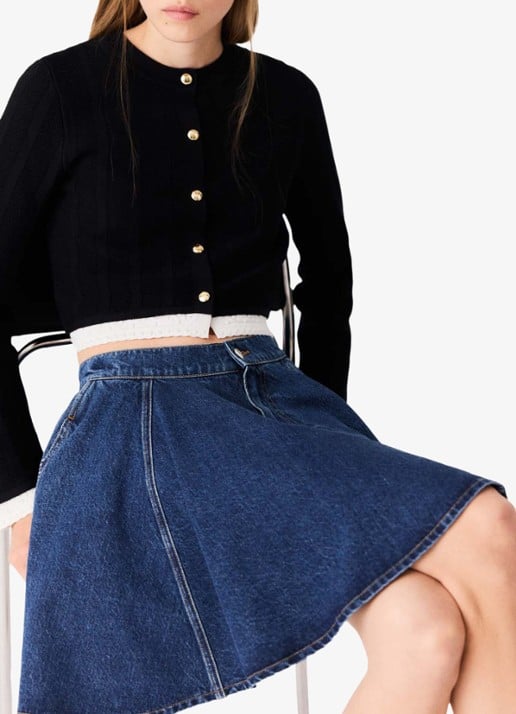 Maje Fijngebreid cropped vest met ronde hals - detail 6 zwart
