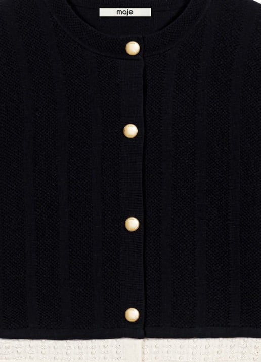 Maje Fijngebreid cropped vest met ronde hals - detail 8 zwart
