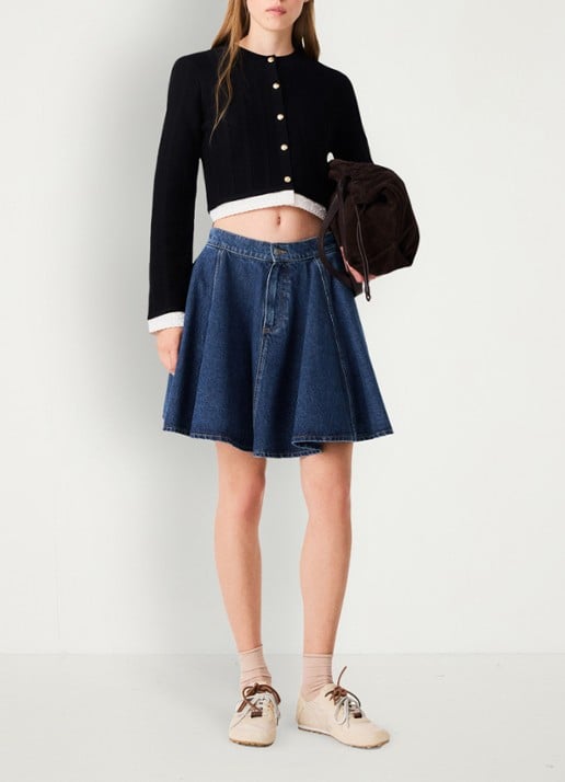 Maje Fijngebreid cropped vest met ronde hals - voorkant 3 zwart