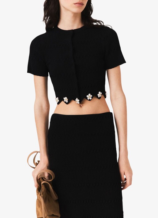 Maje Fijngebreid cropped vest met sierknopen