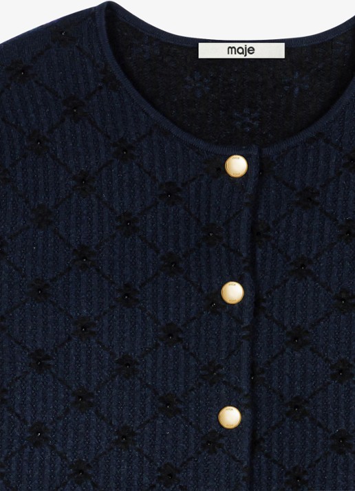 Maje Fijngebreid vest in wolblend - detail donkerblauw