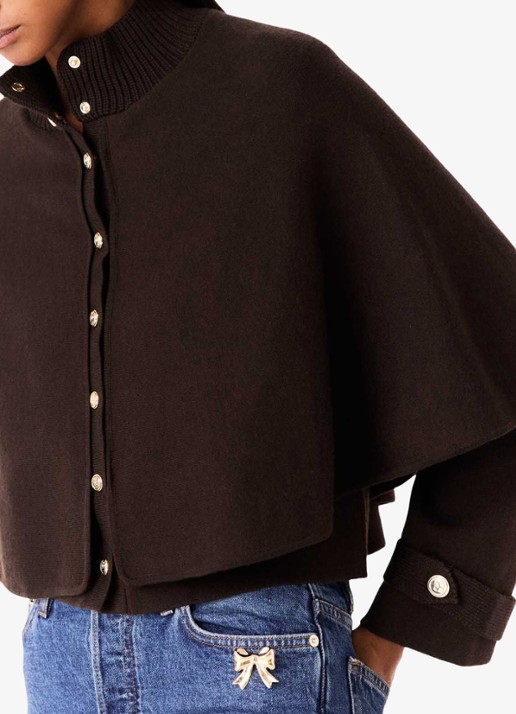 Maje Fijngebreid vest in wolblend - detail 3 donkerbruin