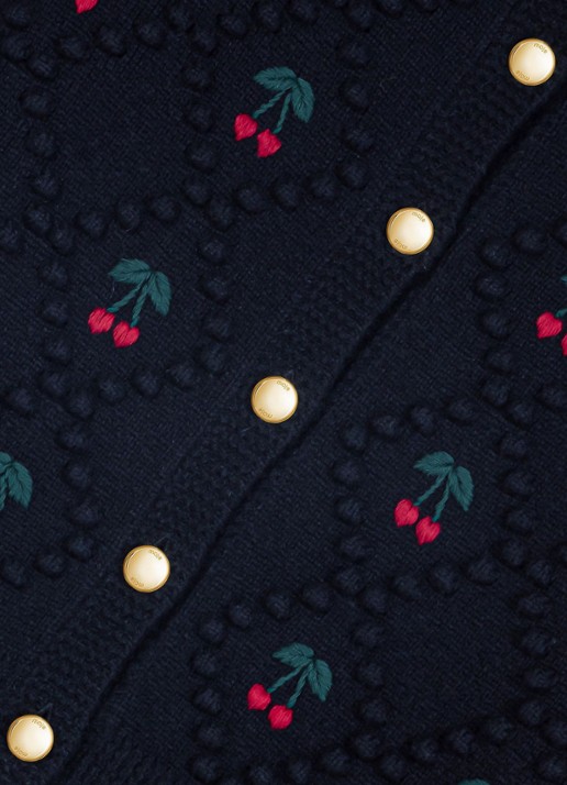 Maje Fijngebreid vest van wol met borduring - detail donkerblauw