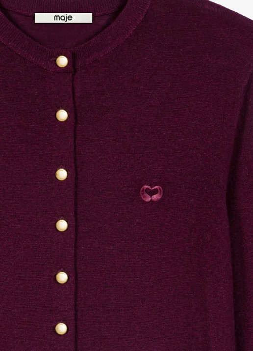 Maje Fijngebreid vest van wol met logoborduring - detail aubergine