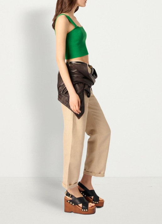 Maje Fijngebreide crop top met stretch - detail 5 groen