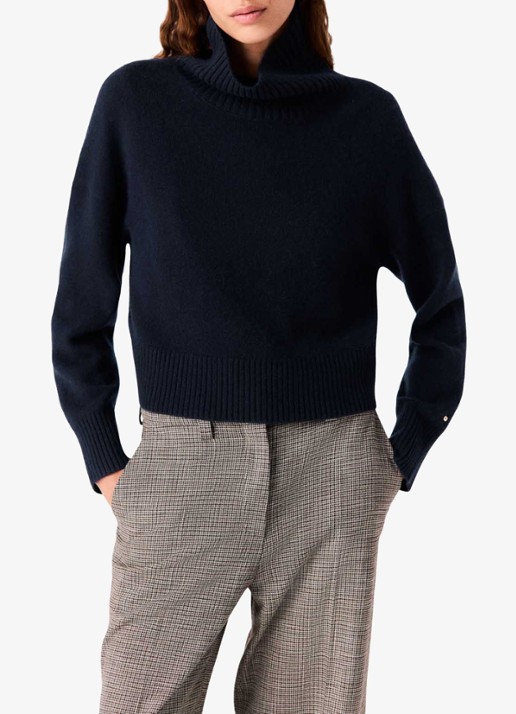 Maje Fijngebreide trui van kasjmier met col - detail 5 donkerblauw
