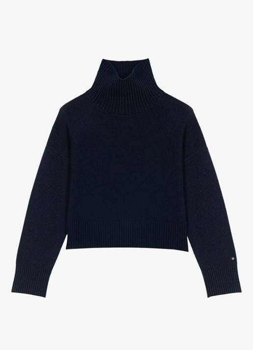 Maje Fijngebreide trui van kasjmier met col - voorkant 2 donkerblauw