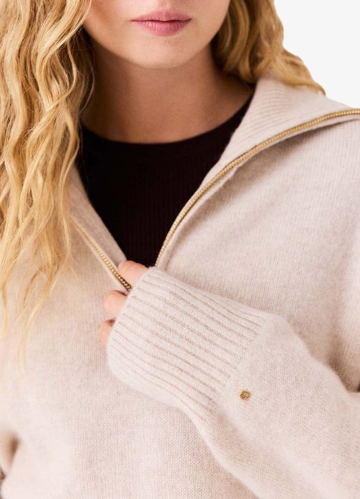 Maje Fijngebreide trui van kasjmier met halve rits - detail 5 beige