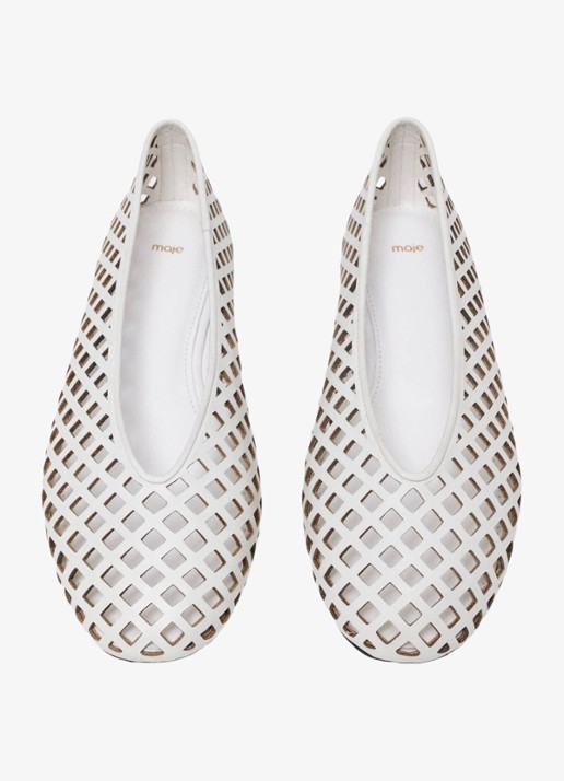 Maje Filaria ballerina van leer met cut-out details - detail wit