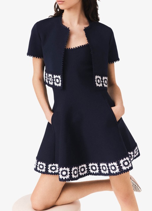 Maje Gecropte vest met haakwerkinzet - detail 6 donkerblauw