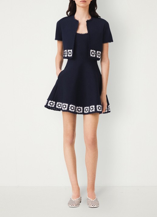 Maje Gecropte vest met haakwerkinzet - voorkant 3 donkerblauw