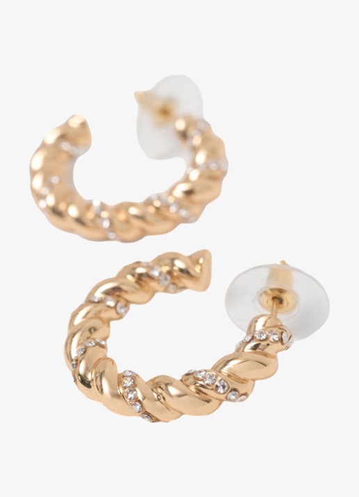 Maje Gedraaide hoepel oorbellen met strass - detail 3 goud