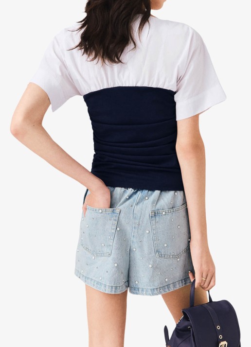 Maje Geplooide jersey top - achterkant 3 wit / navy