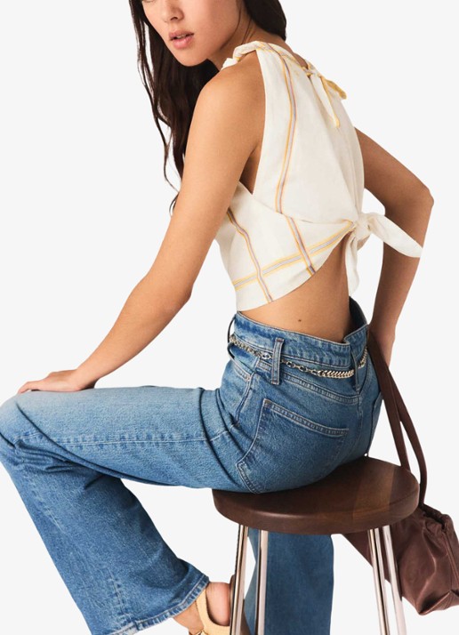 Maje Geprinte rugdecolleté crop top - detail 5 wit