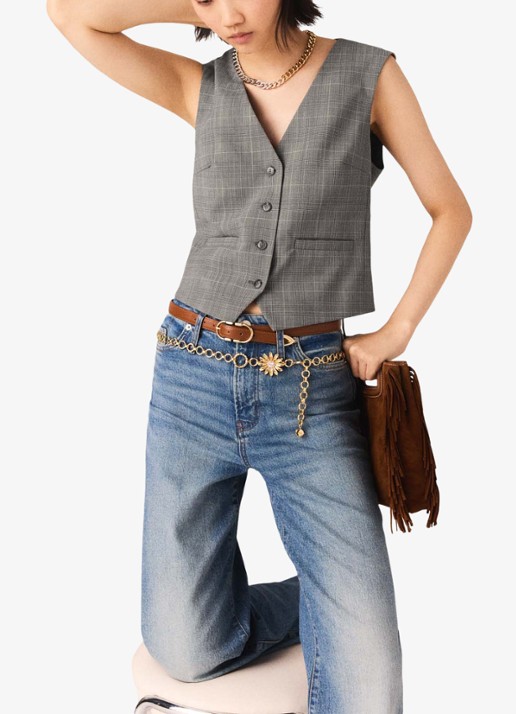 Maje Gilet in wolblend met ruitdessin - detail 3 grijs