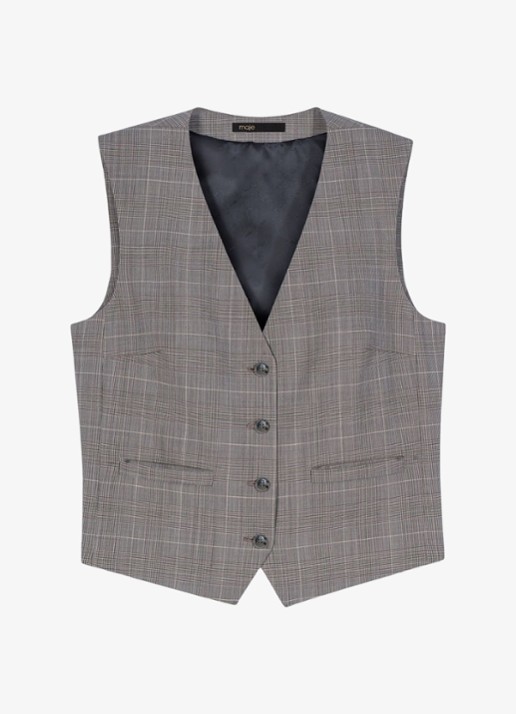 Maje Gilet in wolblend met ruitdessin - voorkant 4 grijs