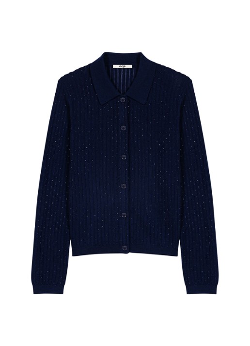 Maje Grofgebeid vest in wolblend met strass - voorkant 2 donkerblauw