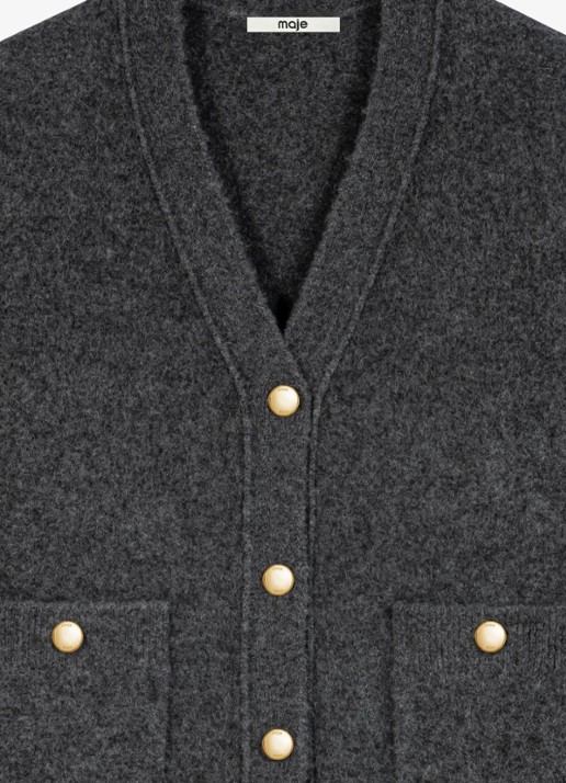 Maje Grofgebreid vest met opgestikte zakken - detail 4 grijs
