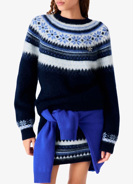 Maje Grofgebreide pullover met ingebreide print - detail 3 donkerblauw