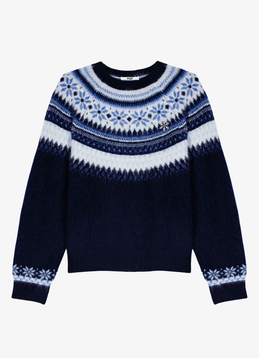Maje Grofgebreide pullover met ingebreide print - voorkant 6 donkerblauw