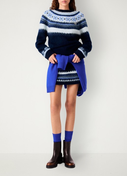 Maje Grofgebreide pullover met ingebreide print - voorkant 7 donkerblauw
