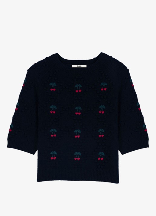 Maje Grofgebreide pullover van wol met borduring