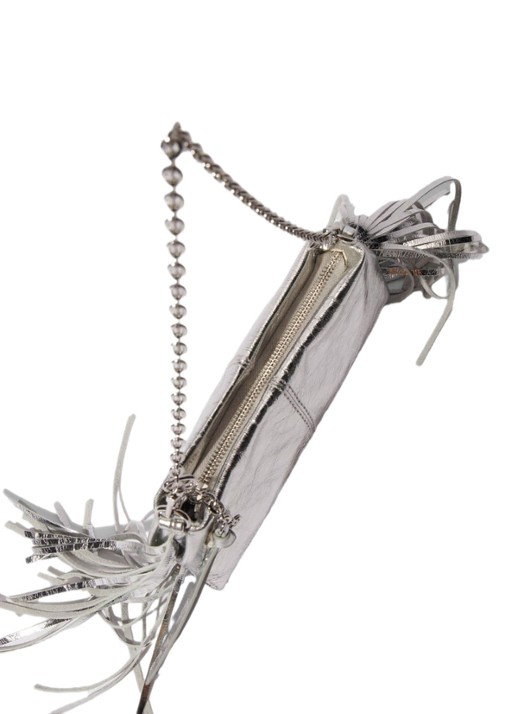 Maje Handtas van leer met franjes en metallic finish - detail 8 zilver