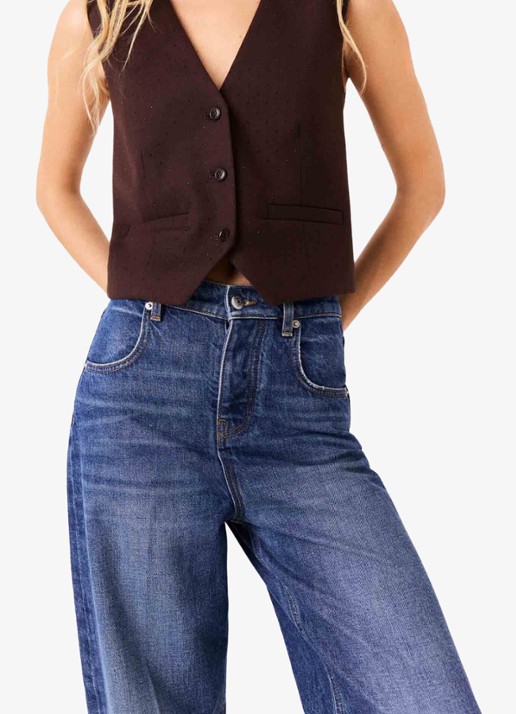 Maje High waist balloon fit jeans met medium wassing - detail 4 donkerblauw