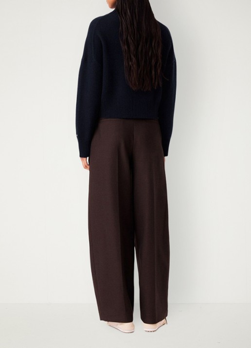 Maje High waist balloon fit pantalon in wolblend met steekzakken - achterkant 6 bruin