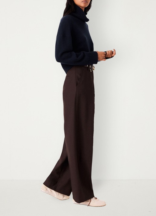 Maje High waist balloon fit pantalon in wolblend met steekzakken - detail 2 bruin