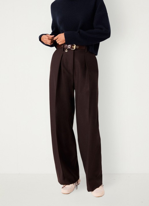 Maje High waist balloon fit pantalon in wolblend met steekzakken - detail 3 bruin