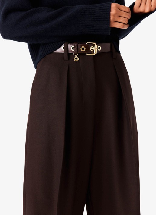Maje High waist balloon fit pantalon in wolblend met steekzakken - detail 4 bruin