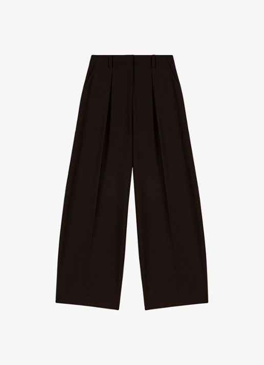 Maje High waist balloon fit pantalon in wolblend met steekzakken - voorkant 7 bruin