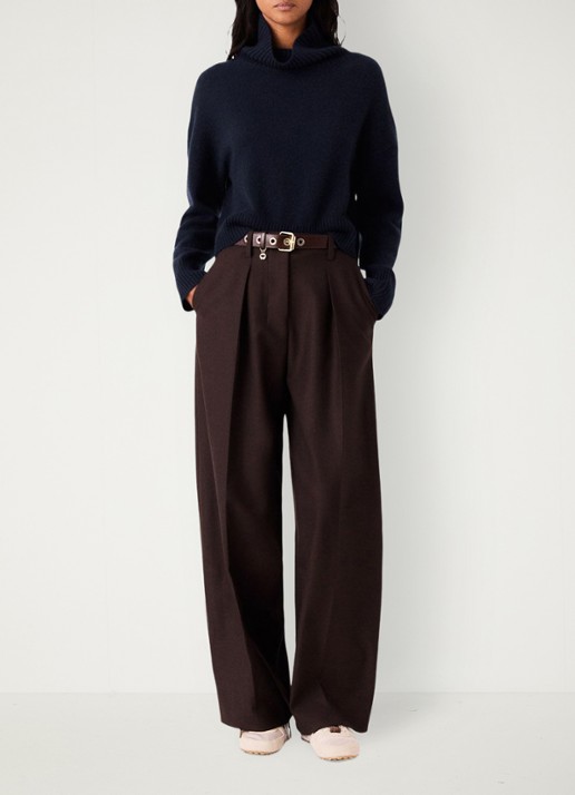 Maje High waist balloon fit pantalon in wolblend met steekzakken - voorkant 8 bruin