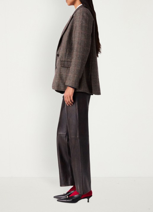 Maje High waist straight fit broek van lamsleer
