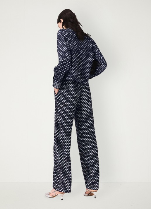 Maje High waist wide fit broek met print - achterkant 8 donkerblauw
