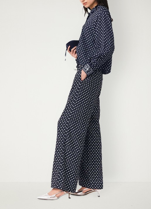 Maje High waist wide fit broek met print - detail 4 donkerblauw