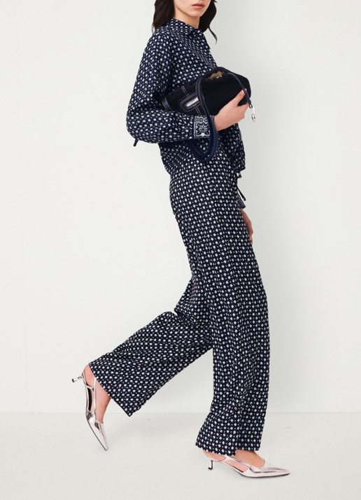 Maje High waist wide fit broek met print - detail 5 donkerblauw