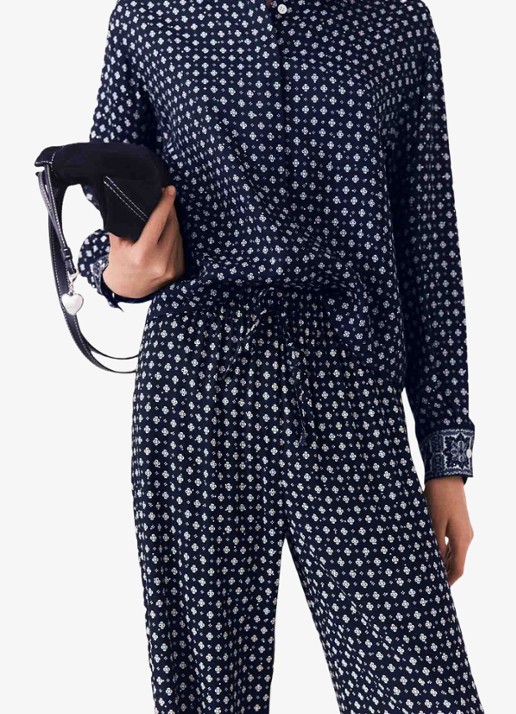 Maje High waist wide fit broek met print - detail 6 donkerblauw