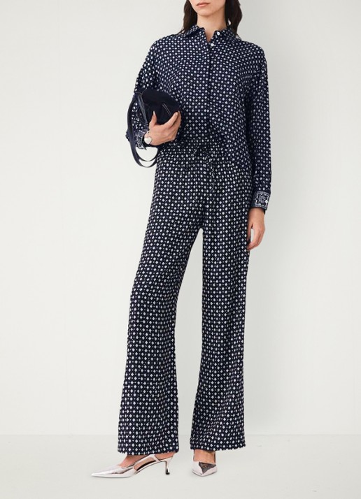 Maje High waist wide fit broek met print - voorkant 2 donkerblauw