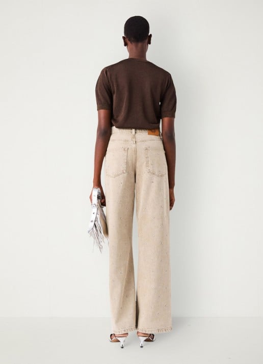 Maje High waist wide fit jeans met strass - achterkant beige / beige