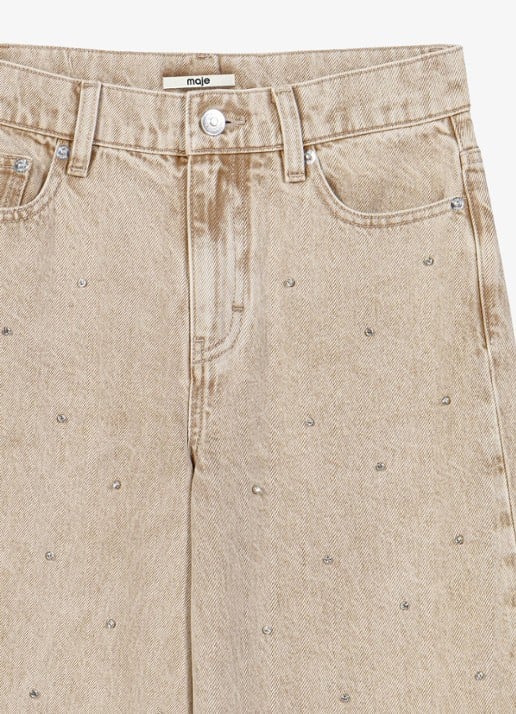 Maje High waist wide fit jeans met strass - detail 7 beige / beige